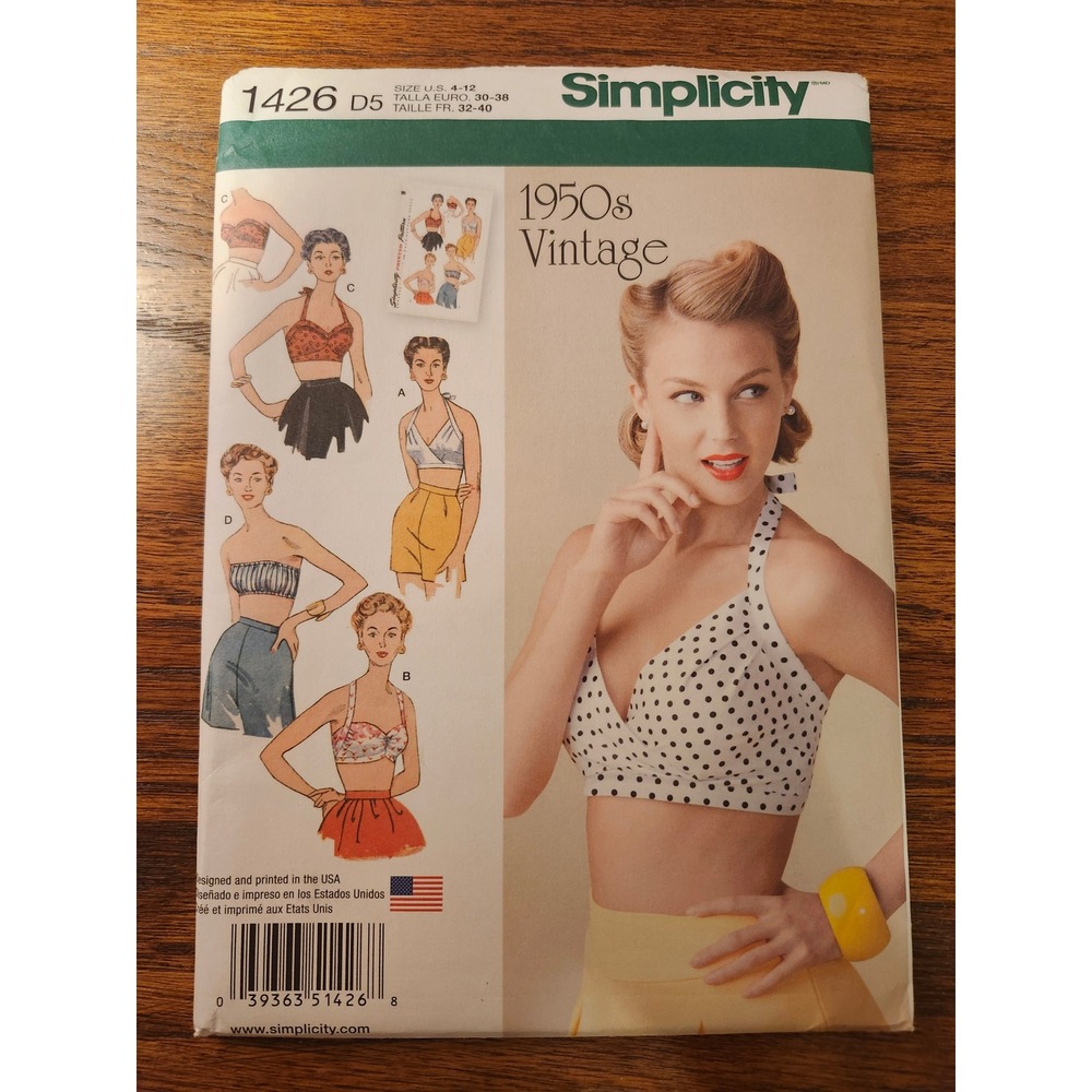 Simplicity 1426 Sewing Pattern 1950s Vintage Misses Bra Tops Halter Size 4-12 D5
